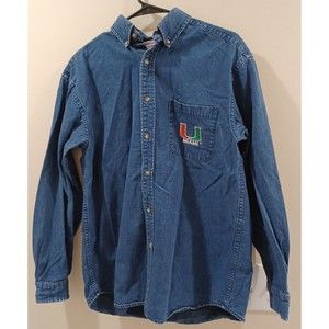 Boca Classics University of Miami Hurricanes Denim Long Sleeve Shirt SZ Small